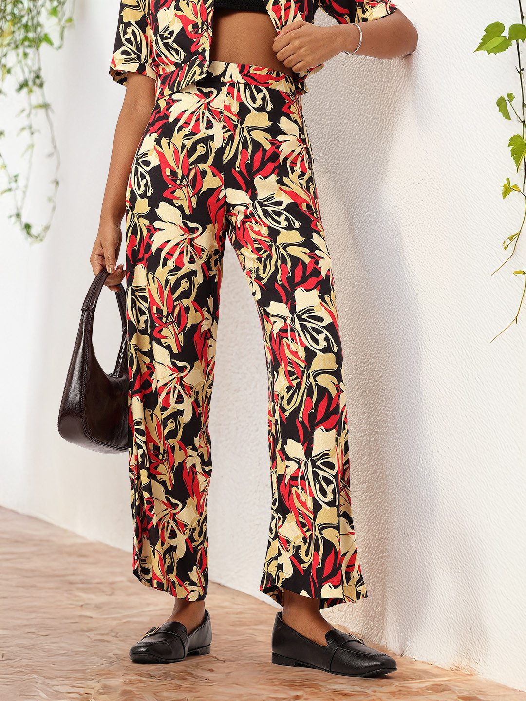 DressBerry Tropical Printed Wide Leg Trousers