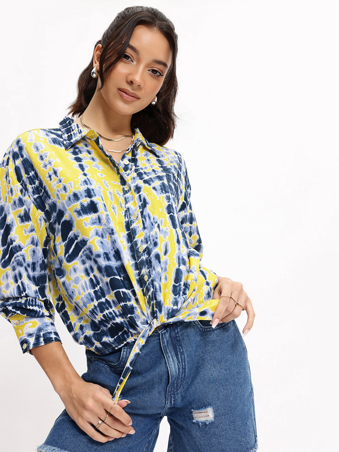 DressBerry Tie & Dye Knot Shirt Style Top