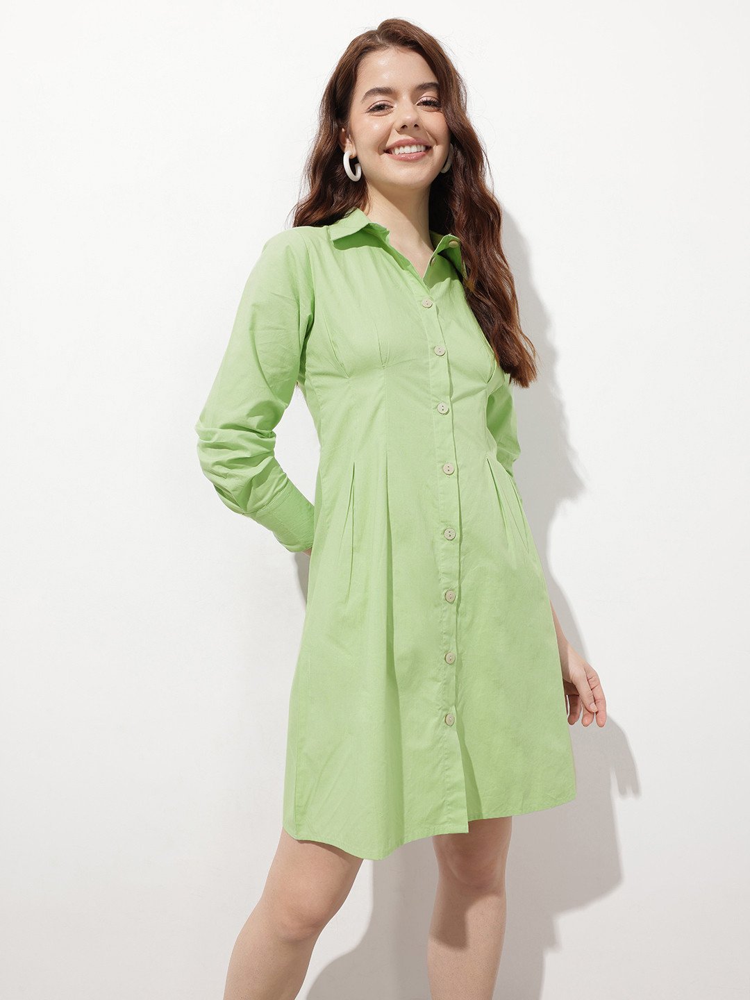DressBerry Pleated Shirt Collar Dress