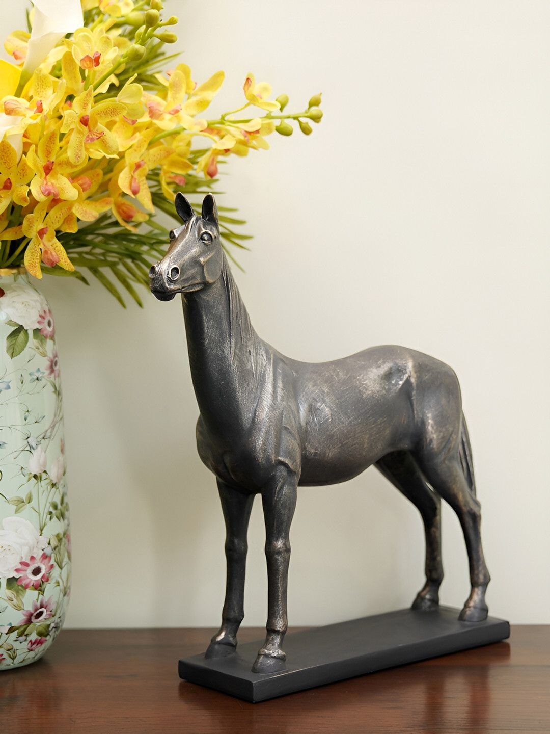 Pure Home and Living Standing Horse Black Polyresin Natural Living Room Medium Showpiece - 15.6 Inches