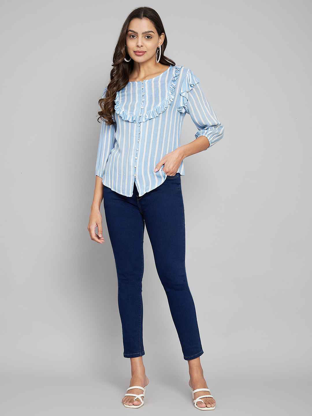 Amagyaa Striped Ruffles Pure Cotton Regular Top