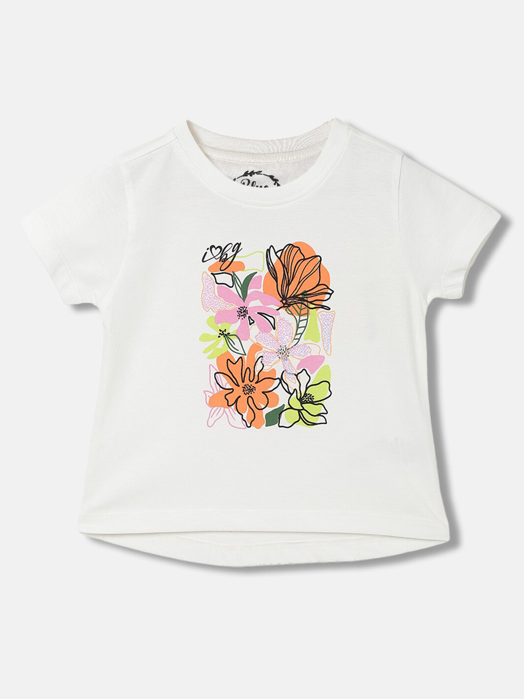 Blue Giraffe Girls Printed Round Neck Tropical Cotton T-shirt