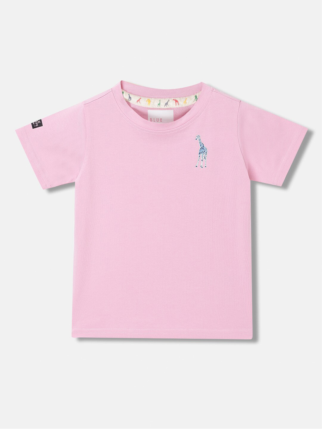Blue Giraffe Boys Round Neck Cotton T-shirt