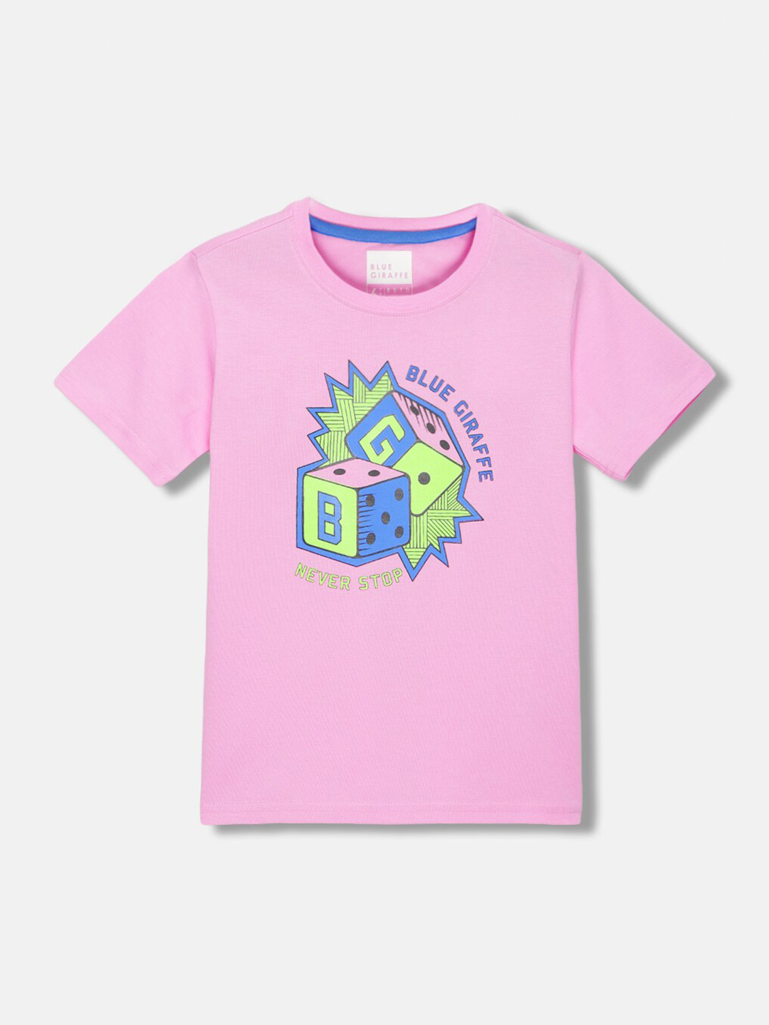 Blue Giraffe Boys Round Neck Cotton T-shirt