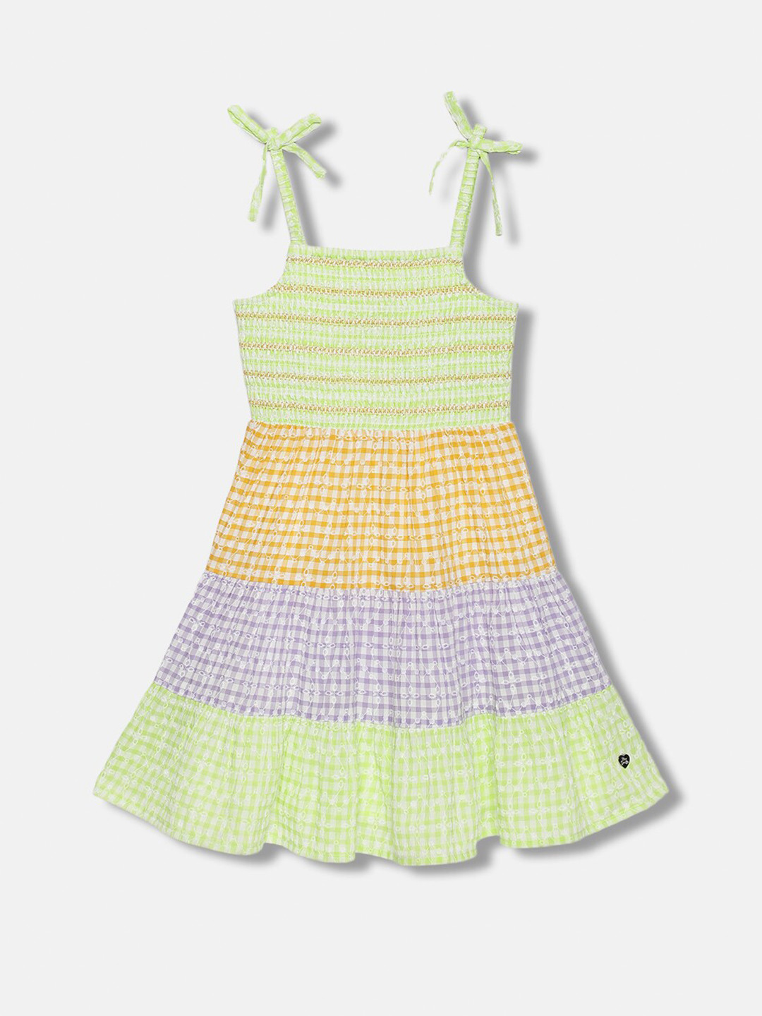 Blue Giraffe Floral Printed Shoulder Straps Smocked A-Line Dress