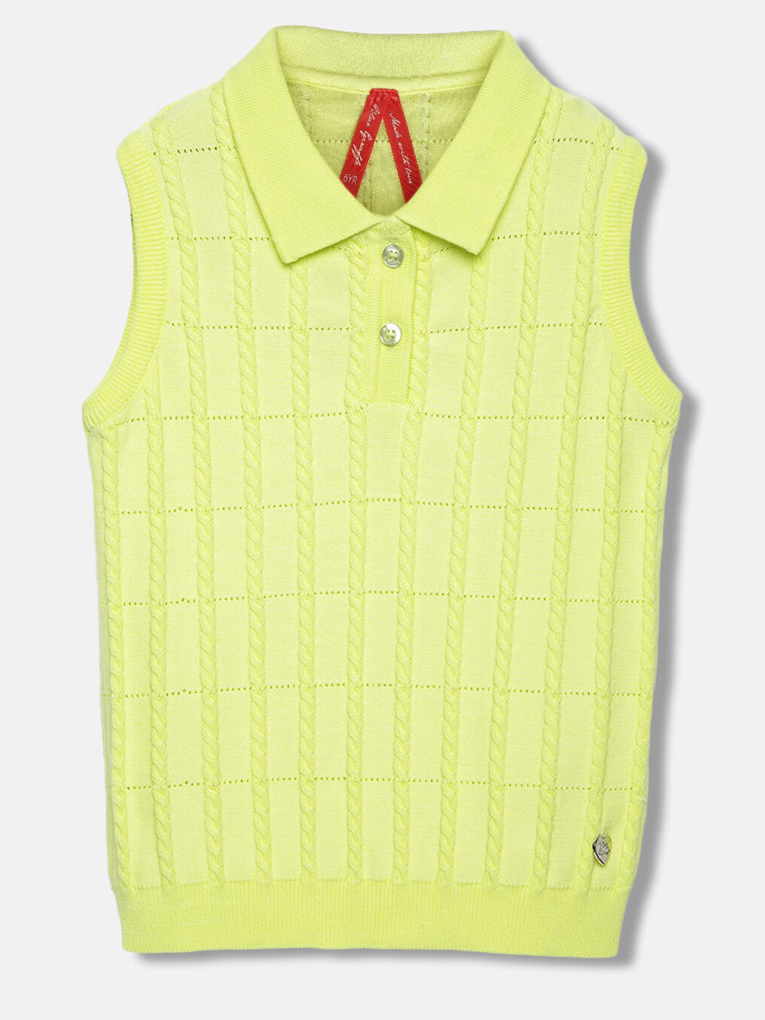 Blue Giraffe Girls Self Design Polo Collar Pure Cotton Fitted Top