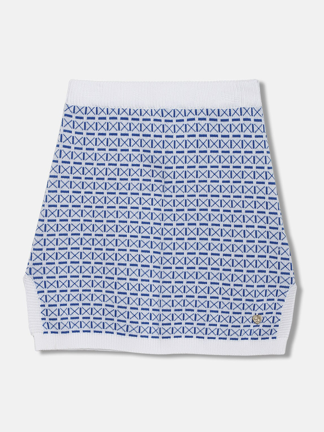 Blue Giraffe Girls Geometric Printed Pure Cotton Mini Skirt