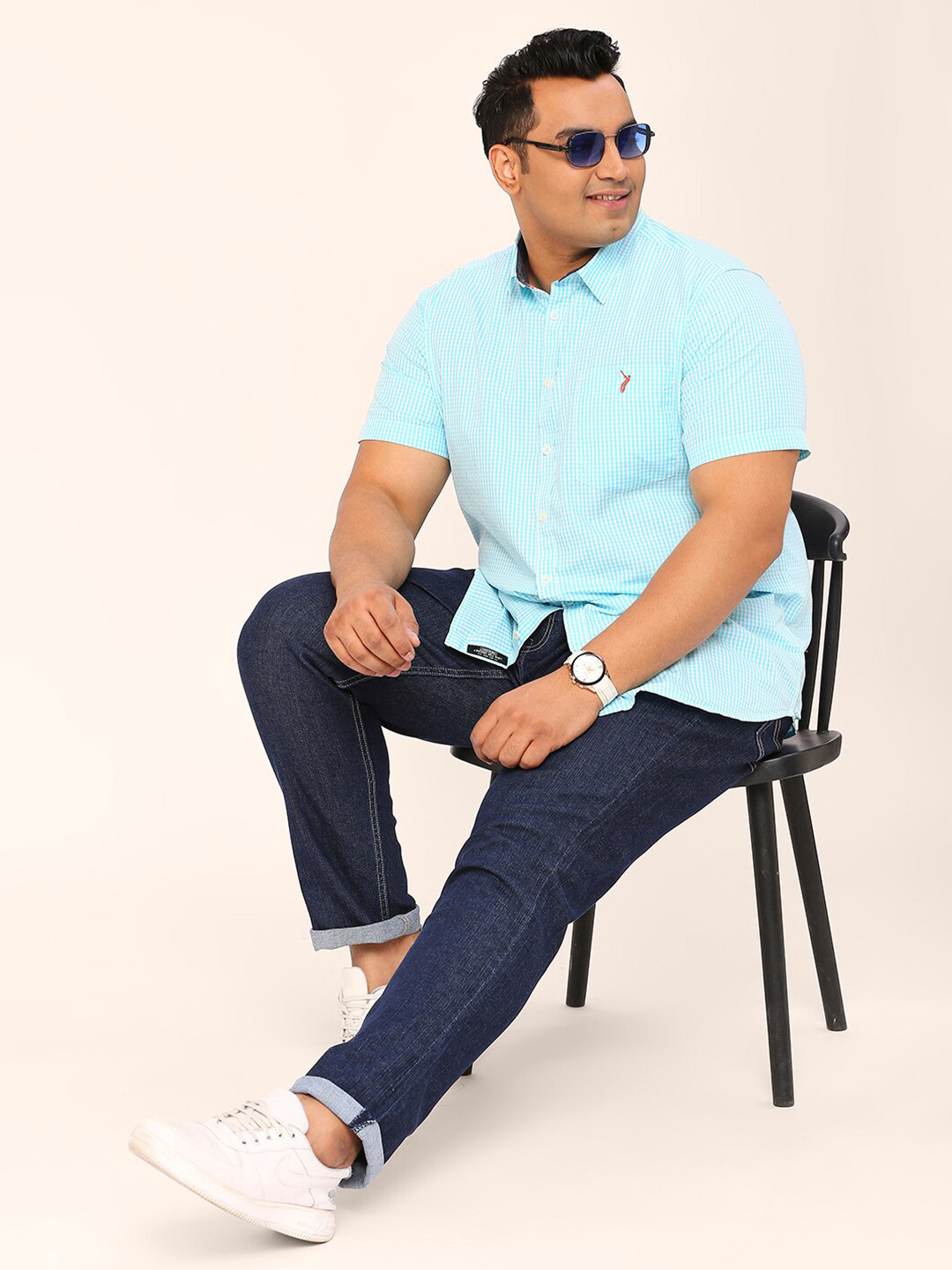 Thomas Scott Plus Size Standard Opaque Micro Checks Cotton Casual Shirt