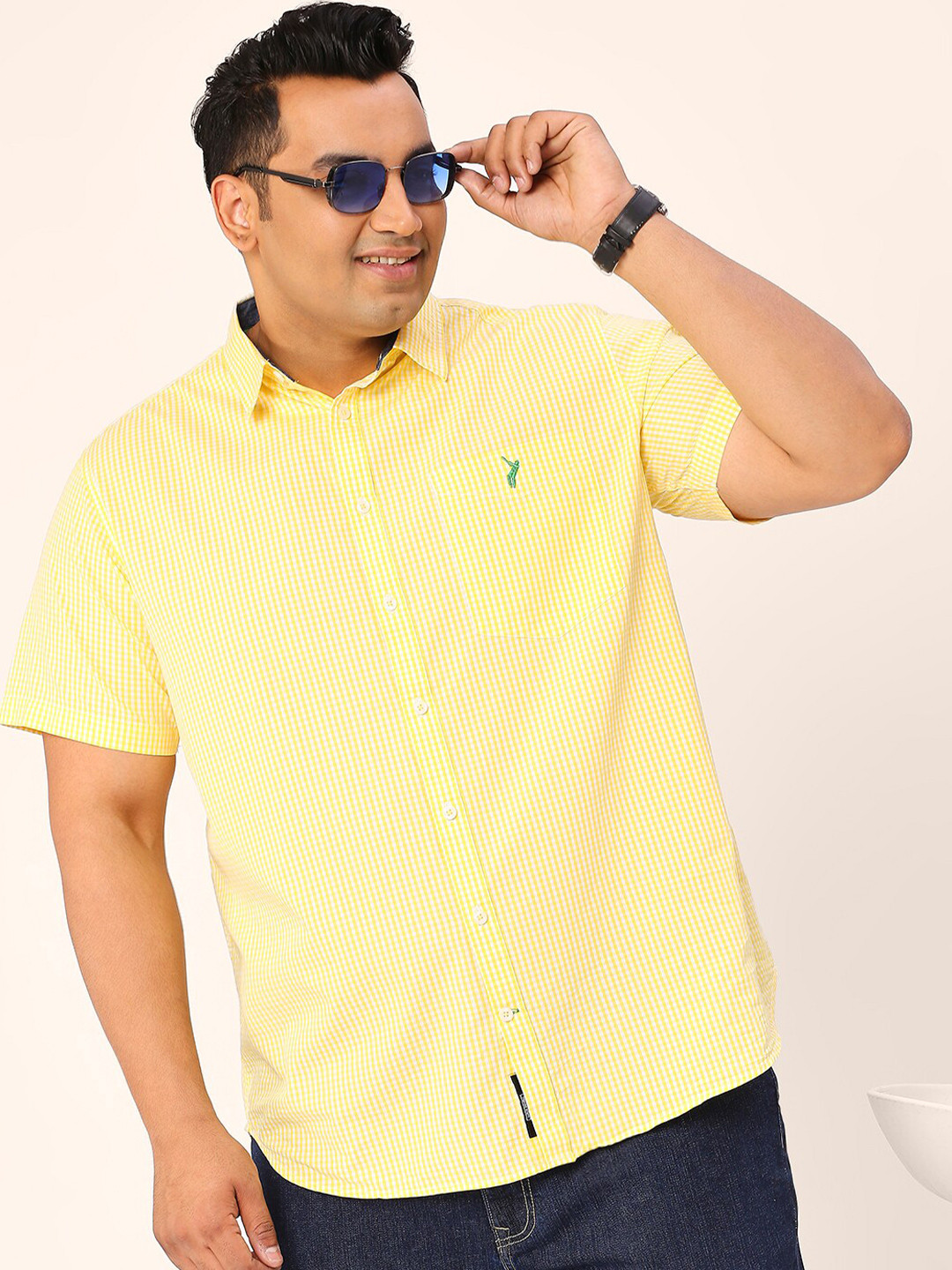 Thomas Scott Plus Size Cricket Club Standard Micro Checked Cotton Casual Shirt