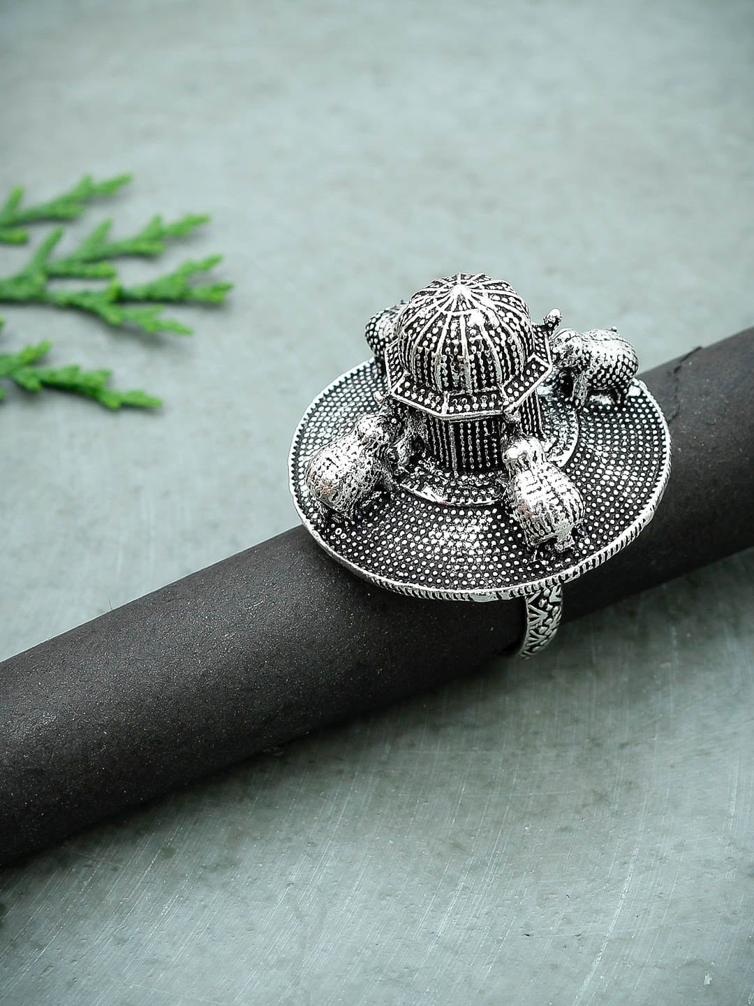 Silvermerc Designs Silver Plated & Elephant Charm Finger Ring