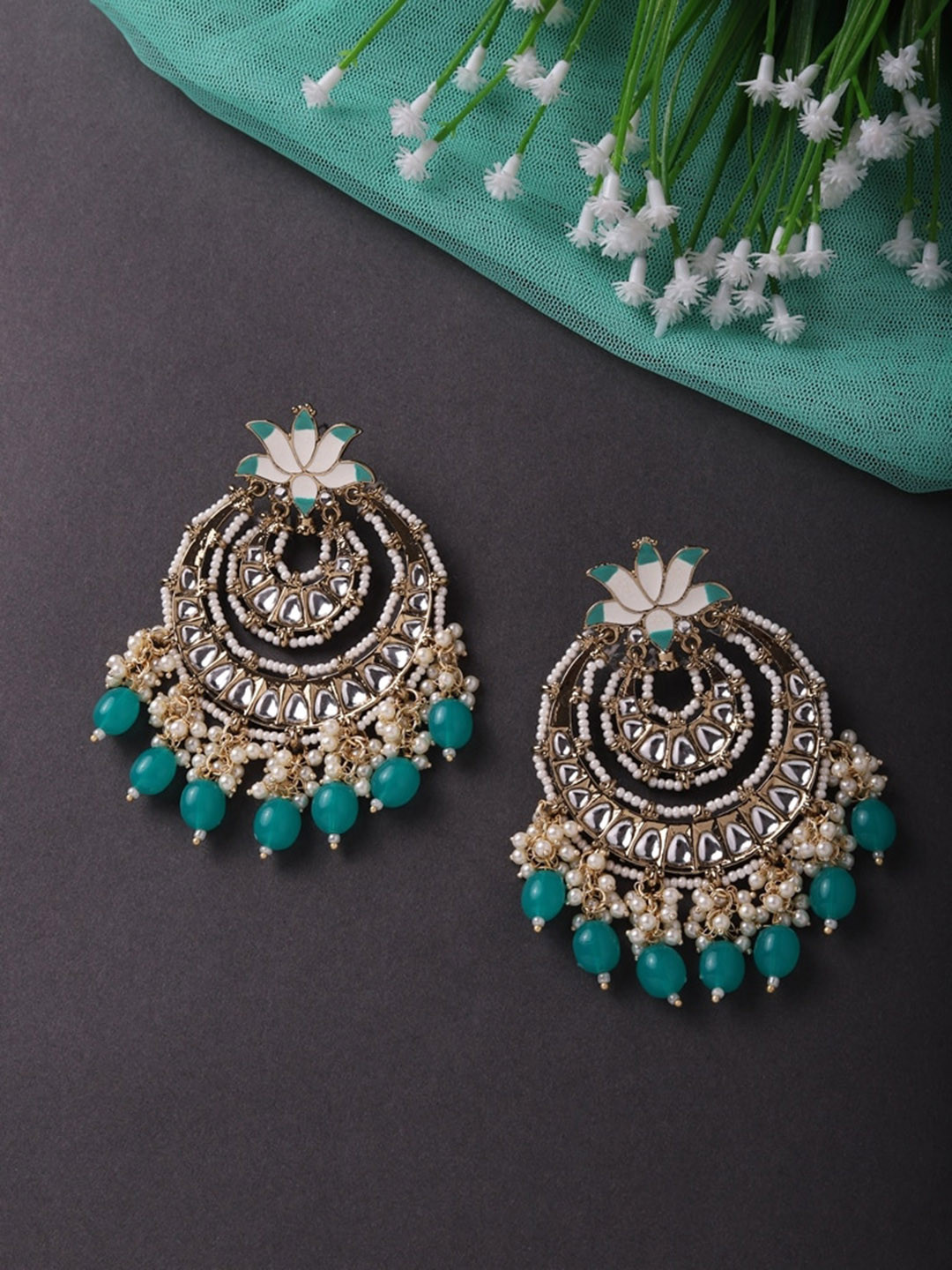 Cierra Gold-Plated Beades & Stone Studded Classic Chandbalis