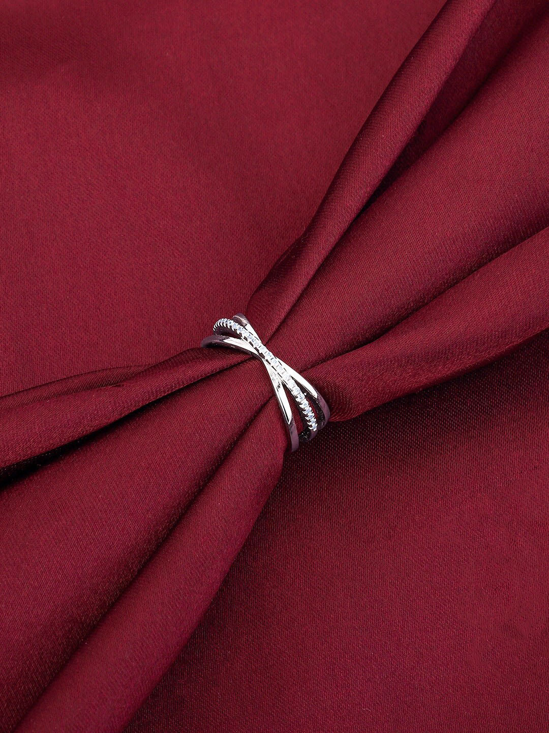 GIVA Rhodium Plated 925 Sterling Silver Stones Studded Triple Interlocked Finger Ring