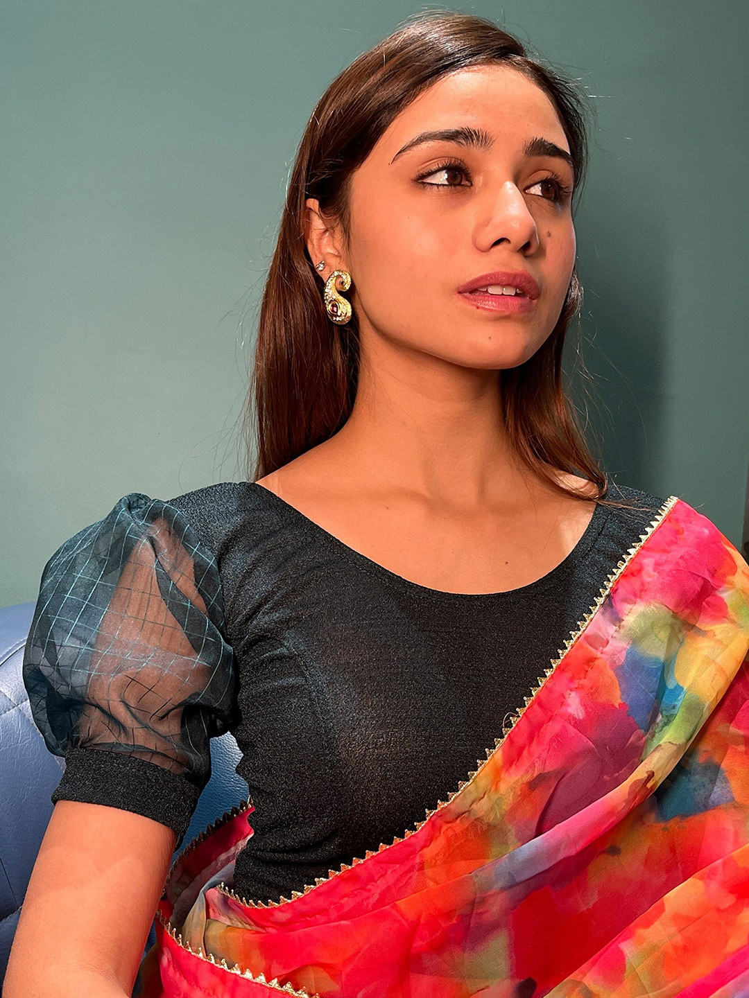 Bindigasm's Advi Short Puff Sleeve Saree Blouse