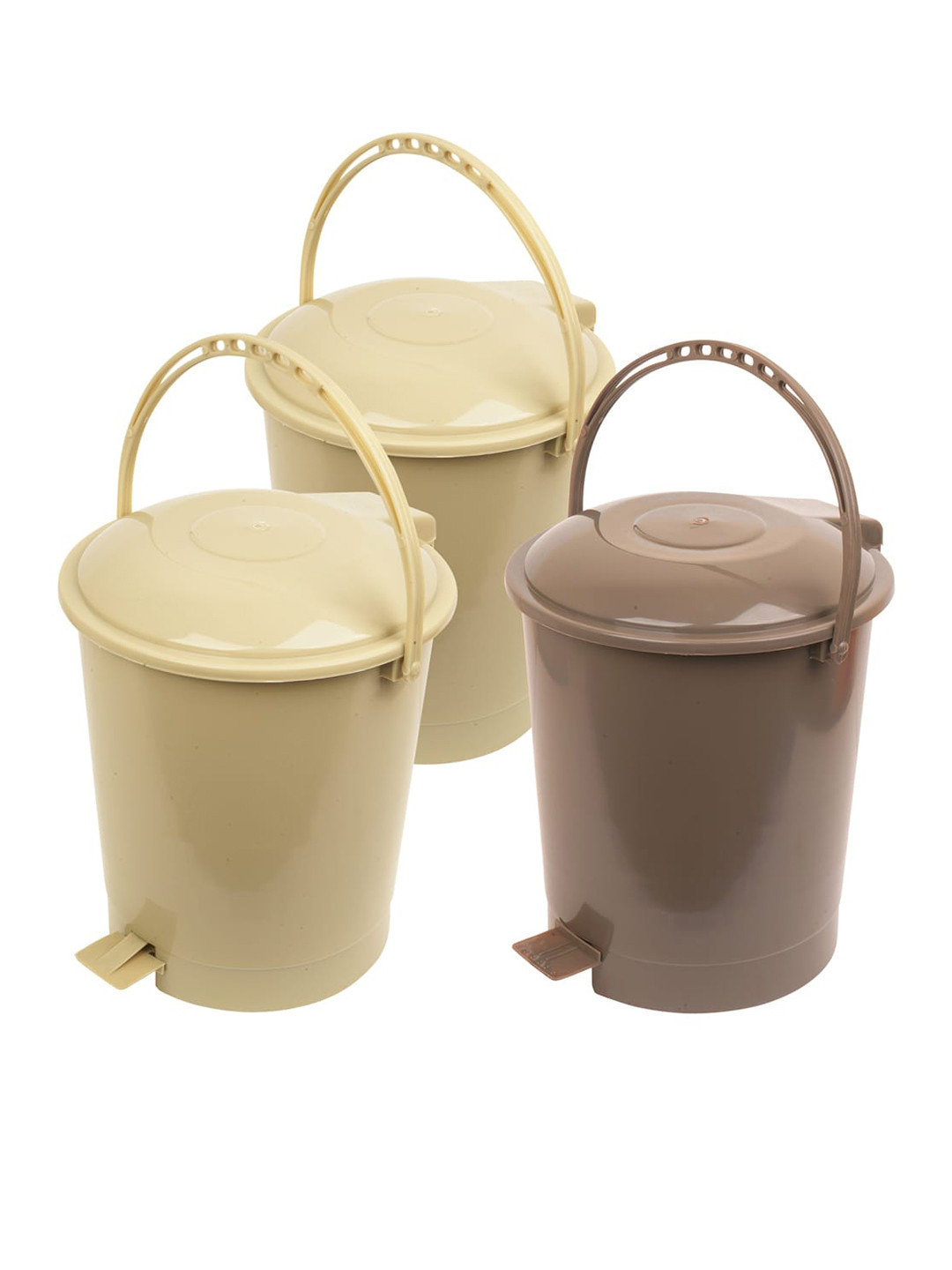 Kuber Industries 3 Pieces Beige & Brown Pedal Wet & Dry Dustbin 10 L