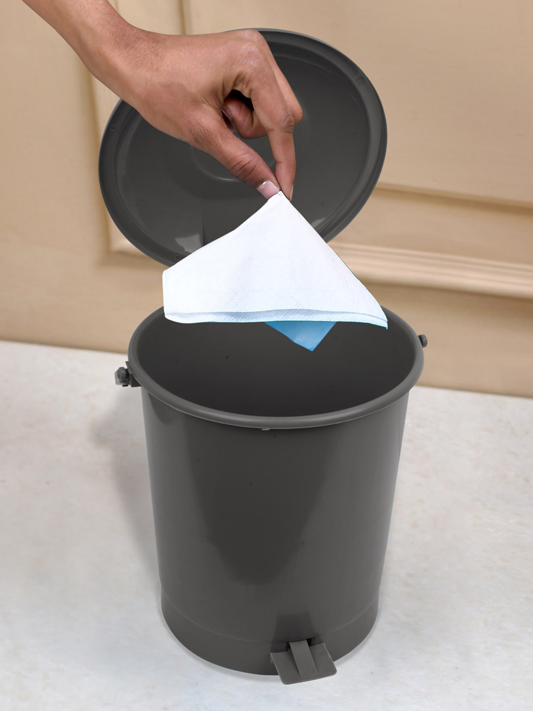 Kuber Industries Grey 2 Pcs Swinging Lid Wet & Dry Dustbin 10 L