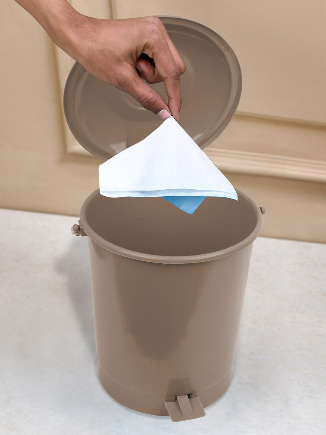 Kuber Industries Grey & Brown 2 Pcs Swinging Lid Wet & Dry Dustbin 10 L