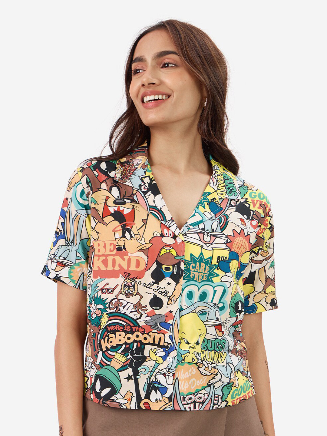 The Souled Store Official Women Looney Tunes Multicolor Regular Fit Holiday Shirts