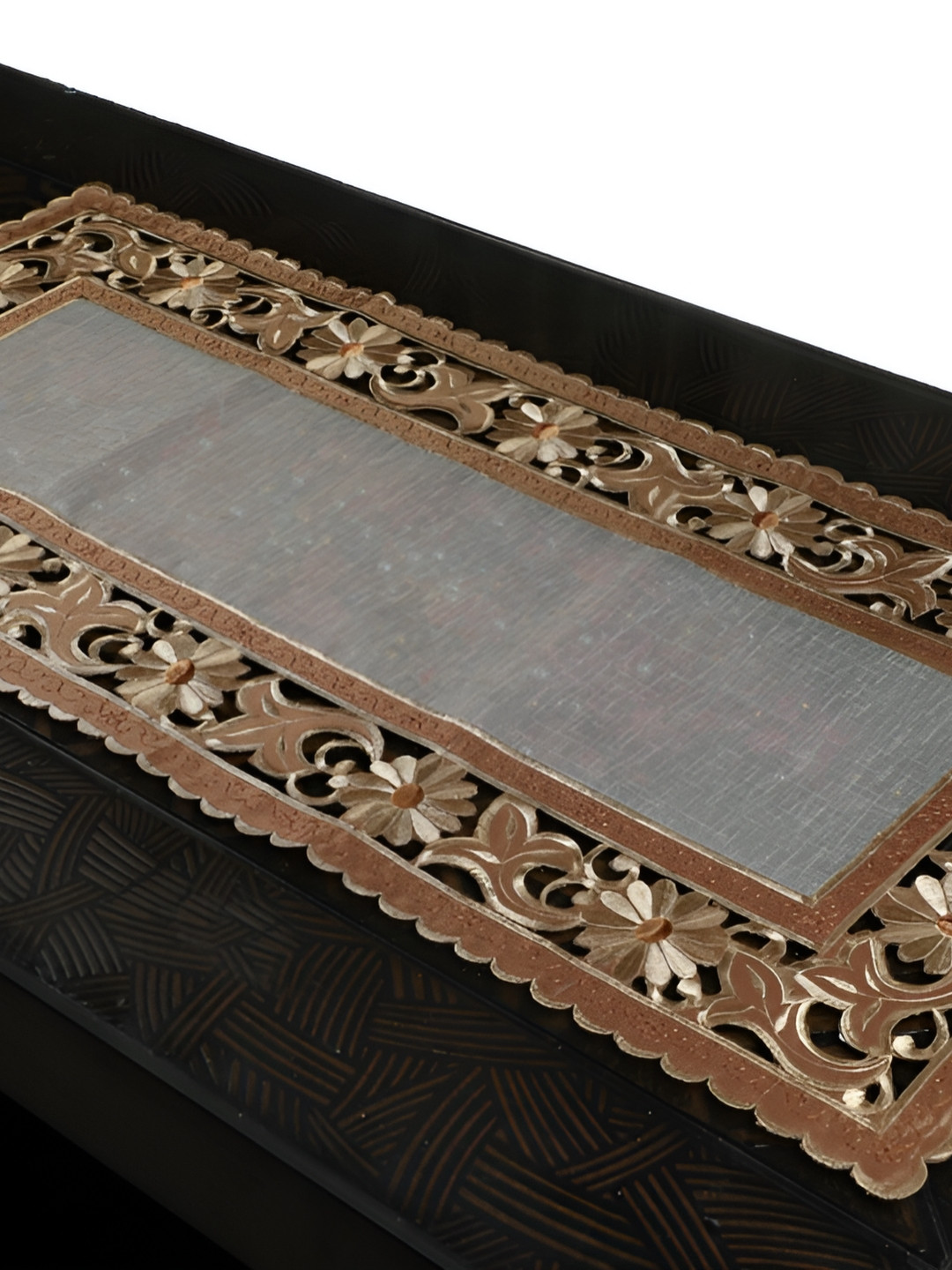 TANLOOMS Cream Coloured & Brown Organza Cutwork Design Table Runner