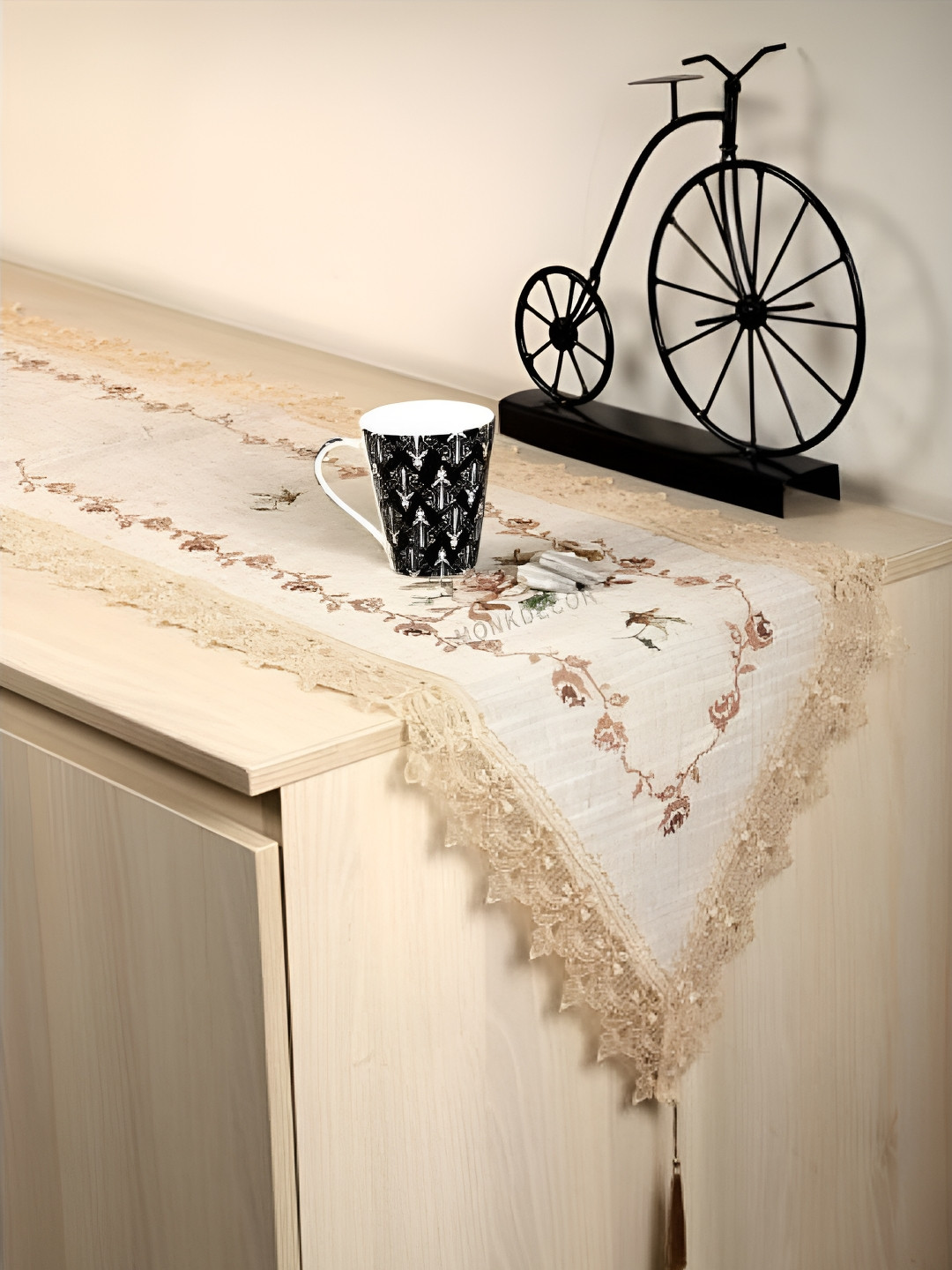 TANLOOMS Brown & Yellow Cross Stitch Embroidered Table Runner