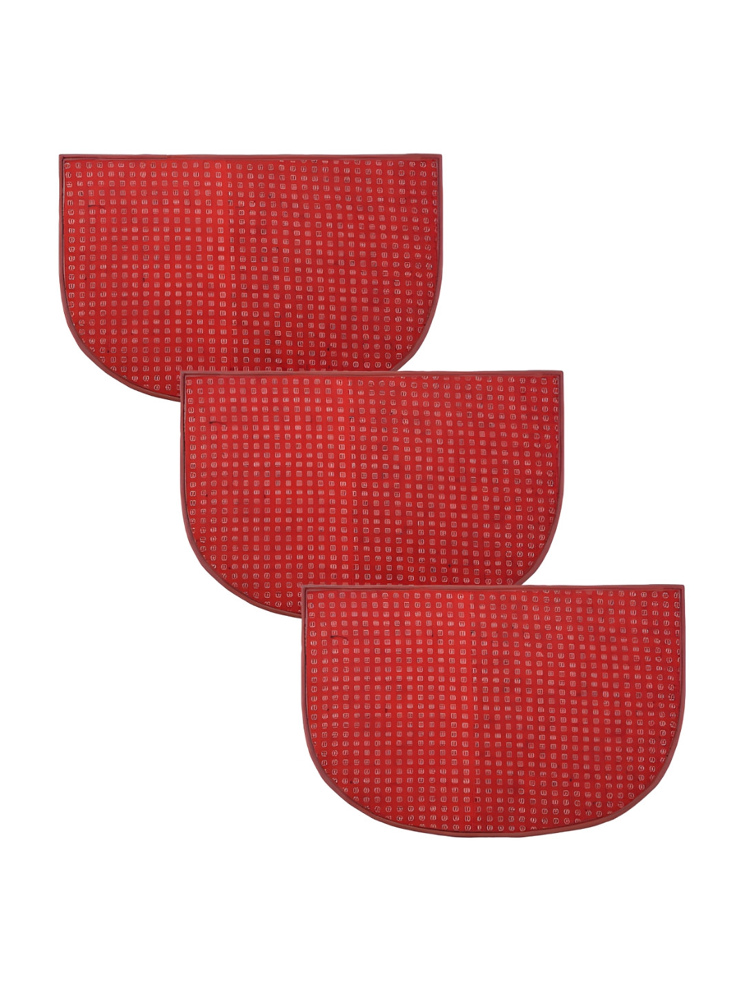 Kuber Industries Red 3 Pcs Self-Design Dot D Shape Anti Skid Woolen Door Mats
