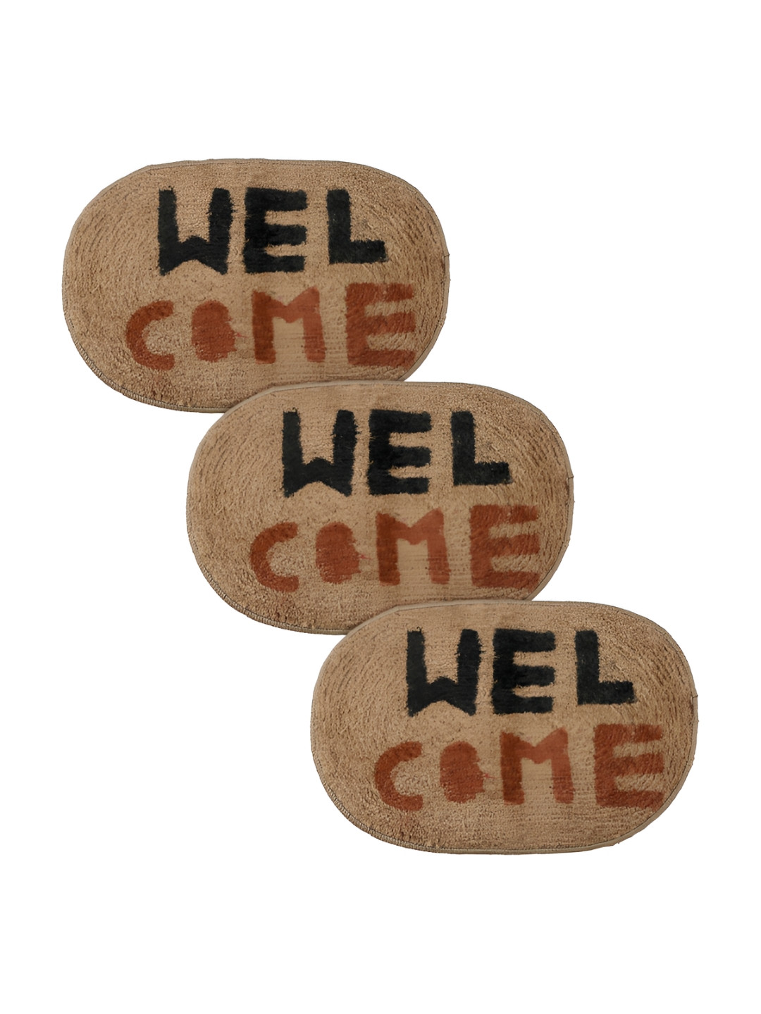 Kuber Industries Brown & Black 3 Pieces Oval Welcome Doormats