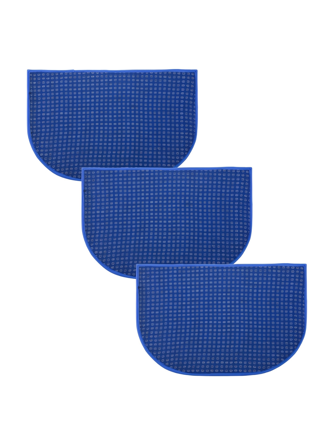 Kuber Industries 3 Pieces Blue Dotted D Shape Anti Skid Woolen Door Mats