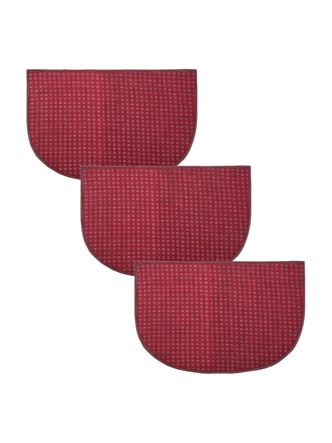 Kuber Industries 3 Pieces Maroon & White Dotted D Shape Anti Skid Woolen Door Mats