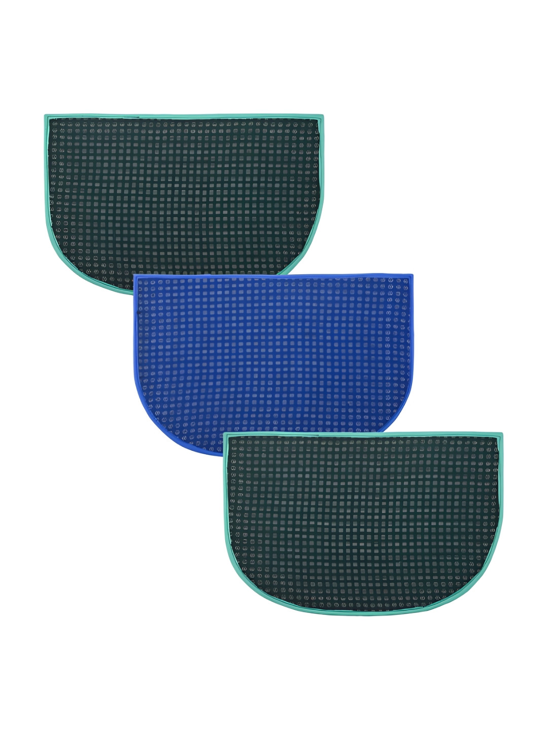 Kuber Industries Blue & Black 3 Pieces Woolen Softness & Comfort Doormats