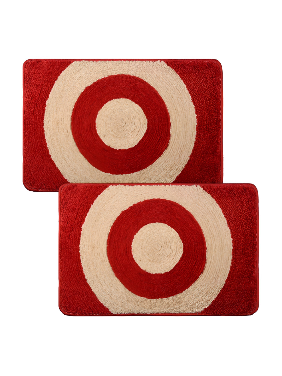 Kuber Industries Red & Cream 2 Pieces Patterned Anti-Skid Velvet Doormats