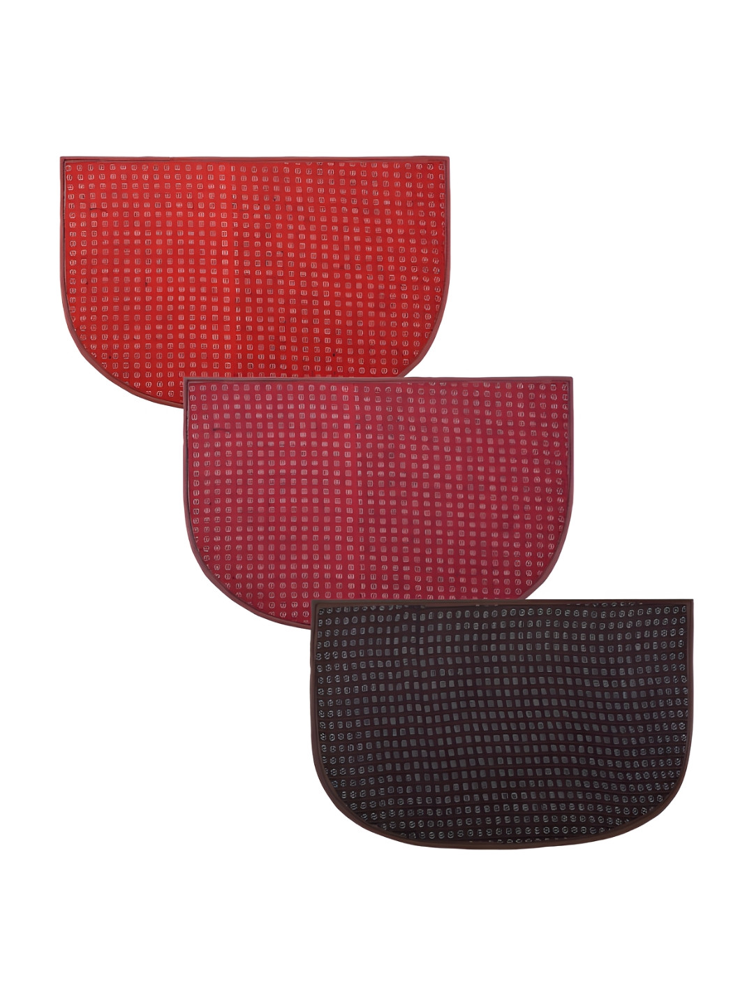 Kuber Industries 3 Pieces Red & Brown Dotted Anti Skid Woolen Door Mats