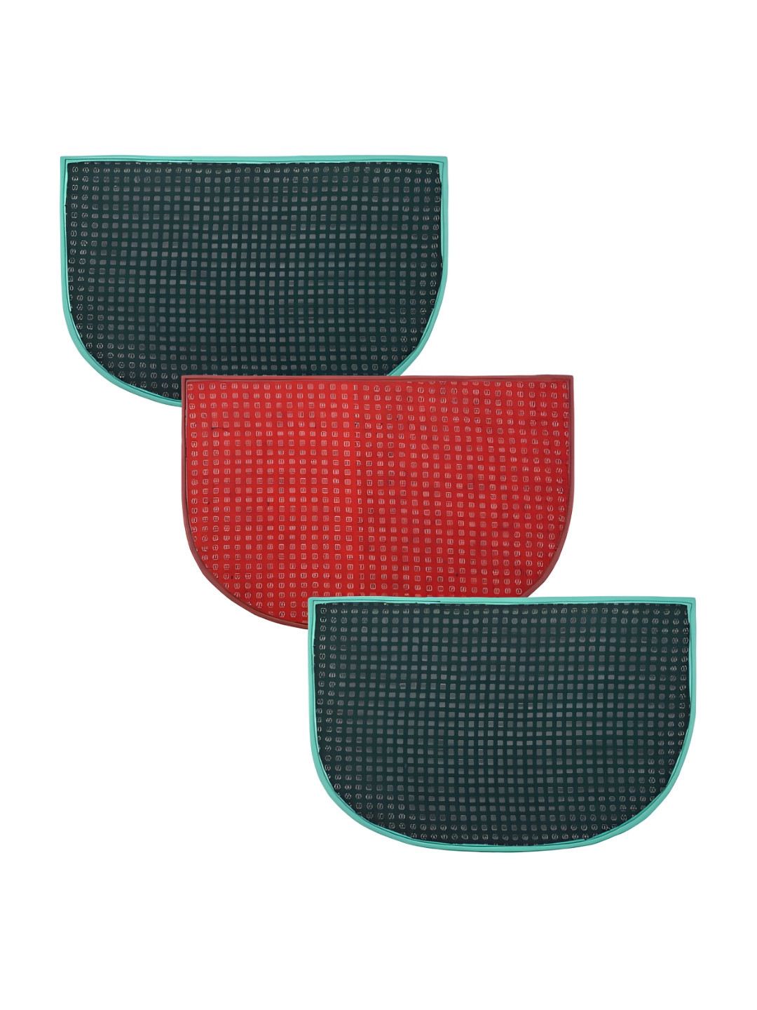Kuber Industries Red & Green 3 Pieces Self Design D Shape Anti Skid Woolen Doormats
