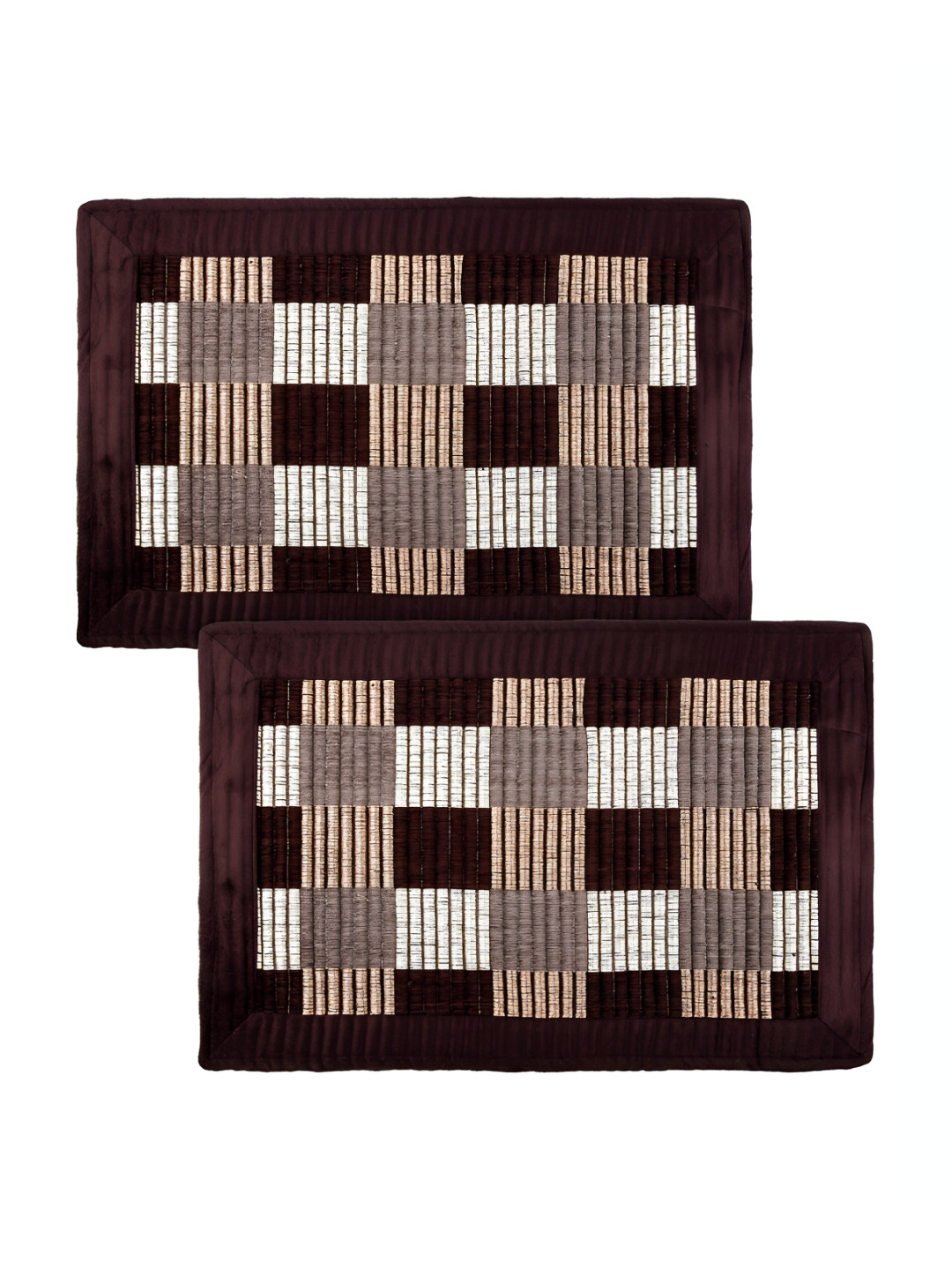 Kuber Industries Brown & White 2Pcs Anti-Skid Reversible Check Lining Door Mats