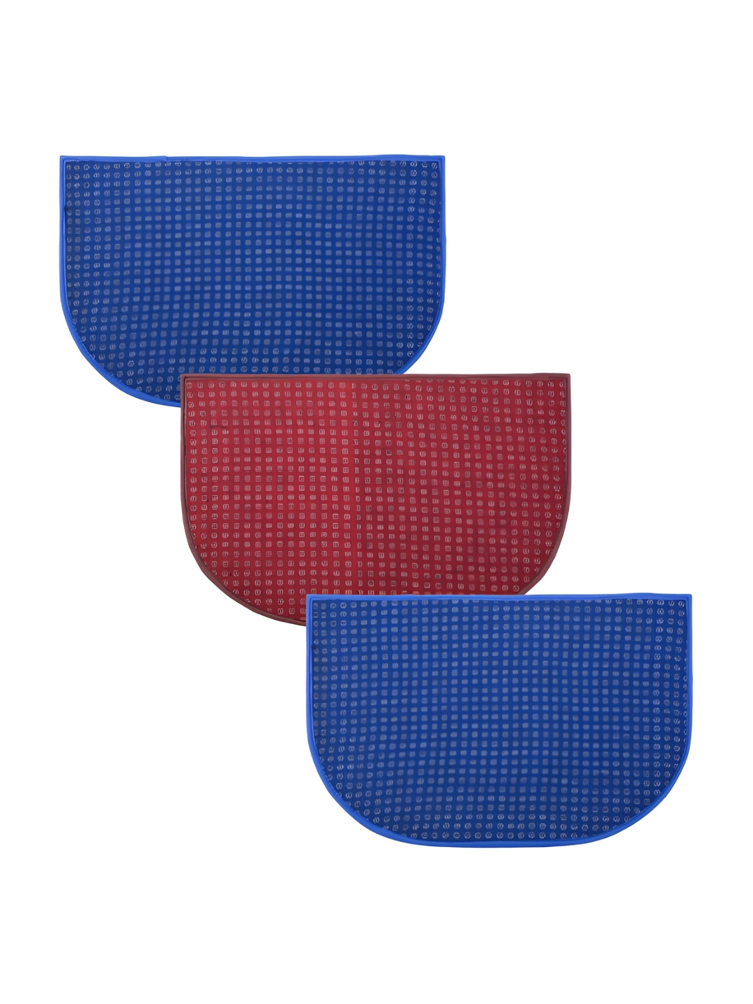 Kuber Industries Blue & Red 3 Pcs Dotted D Shape Anti Skid Woolen Doormats