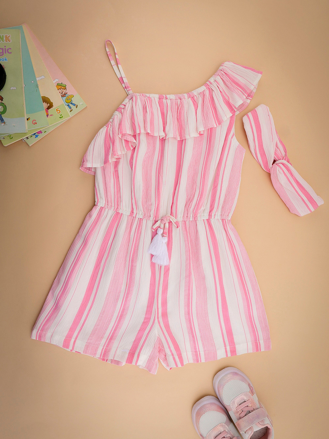 NUEVOSDAMAS Girls Striped Cotton Rompers With Headband