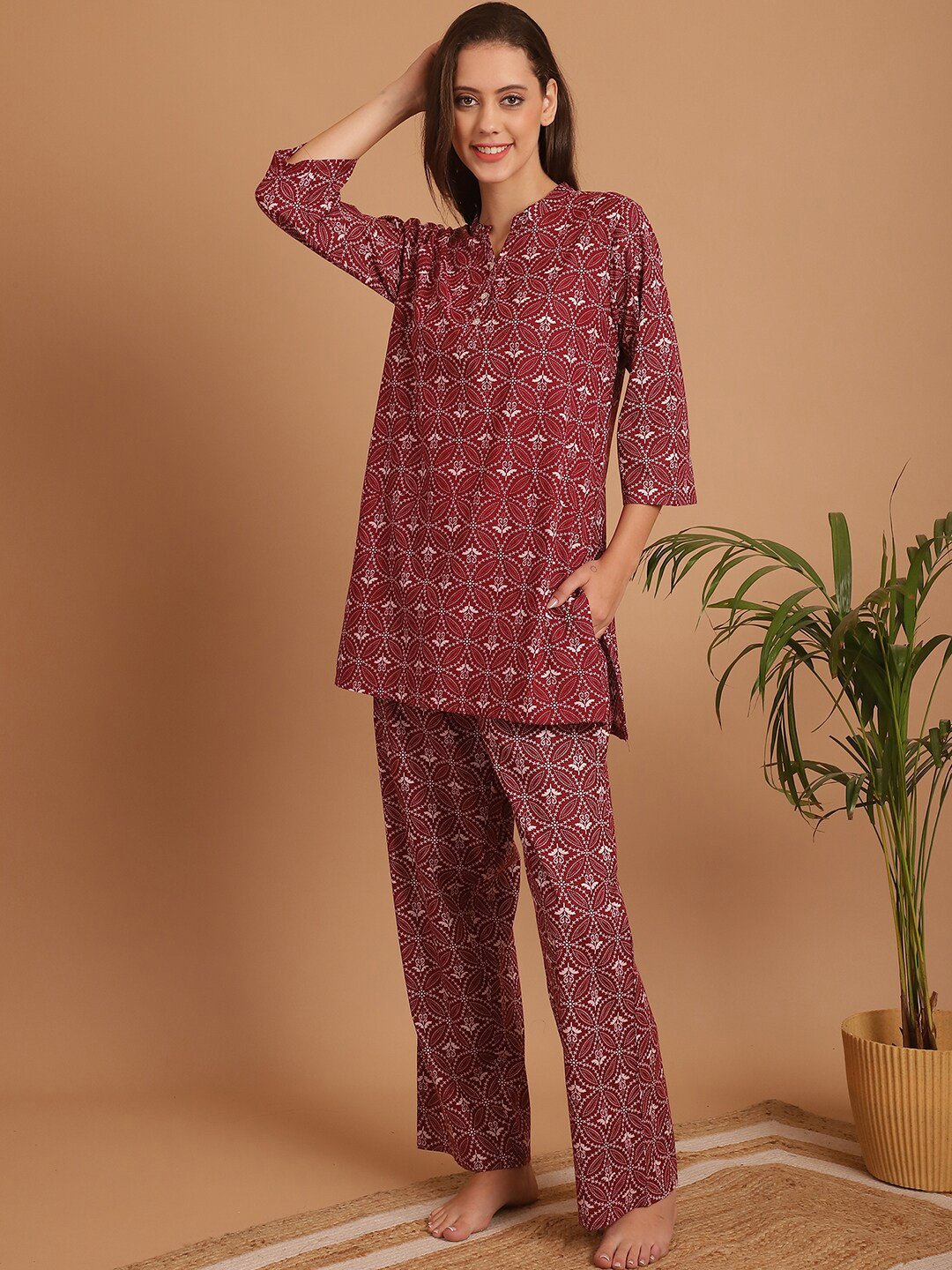 Indreams Geometric Printed Pure Cotton Night suit