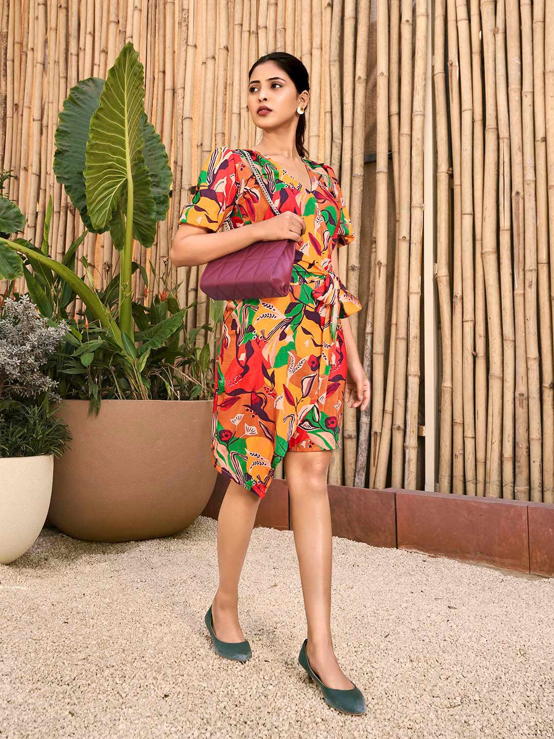 Curvy Lane Plus Size Floral Printed Tie Up Tulip A-Line Dress