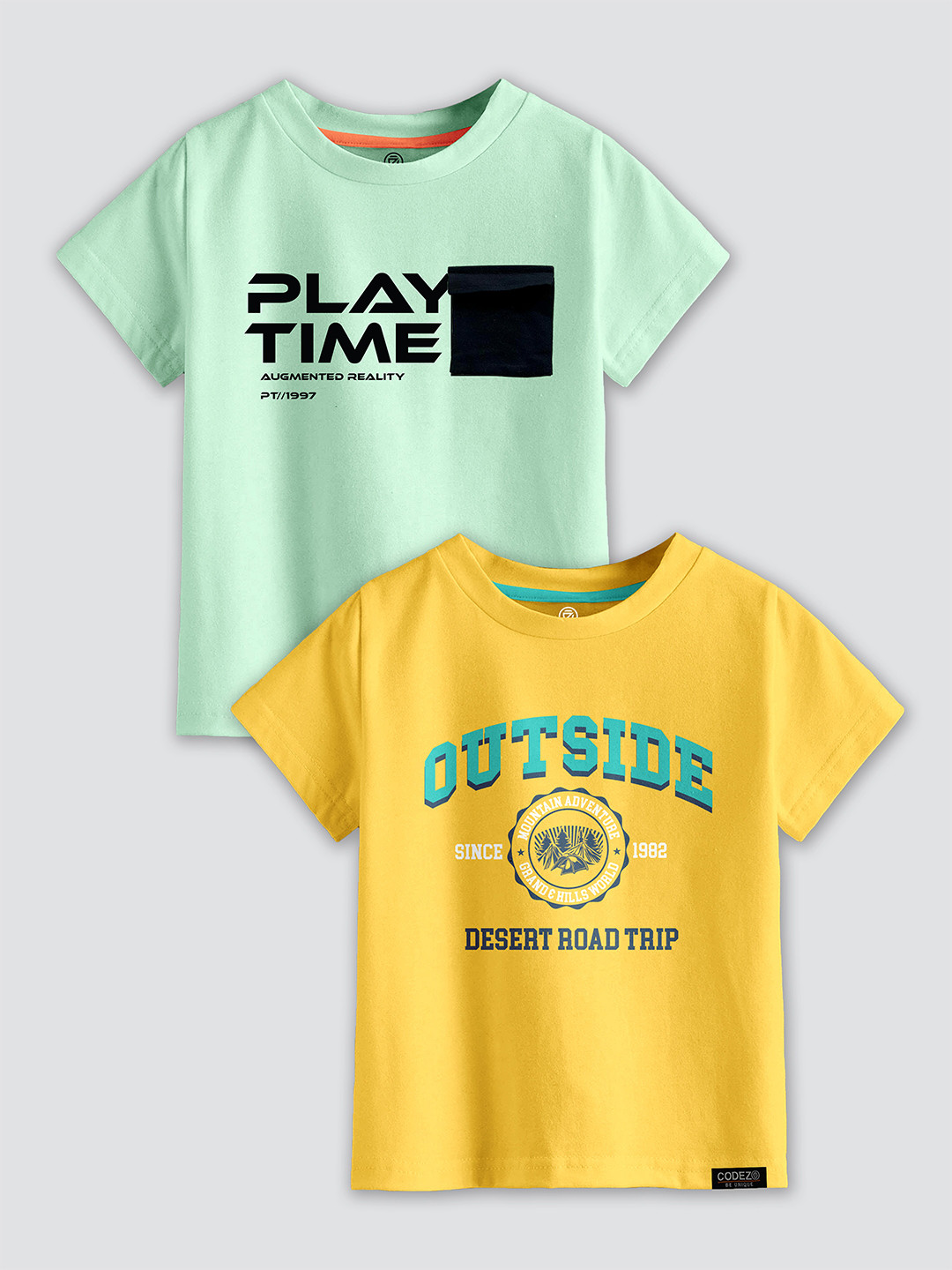 CODEZ Boys 2 Printed Cotton T-shirts