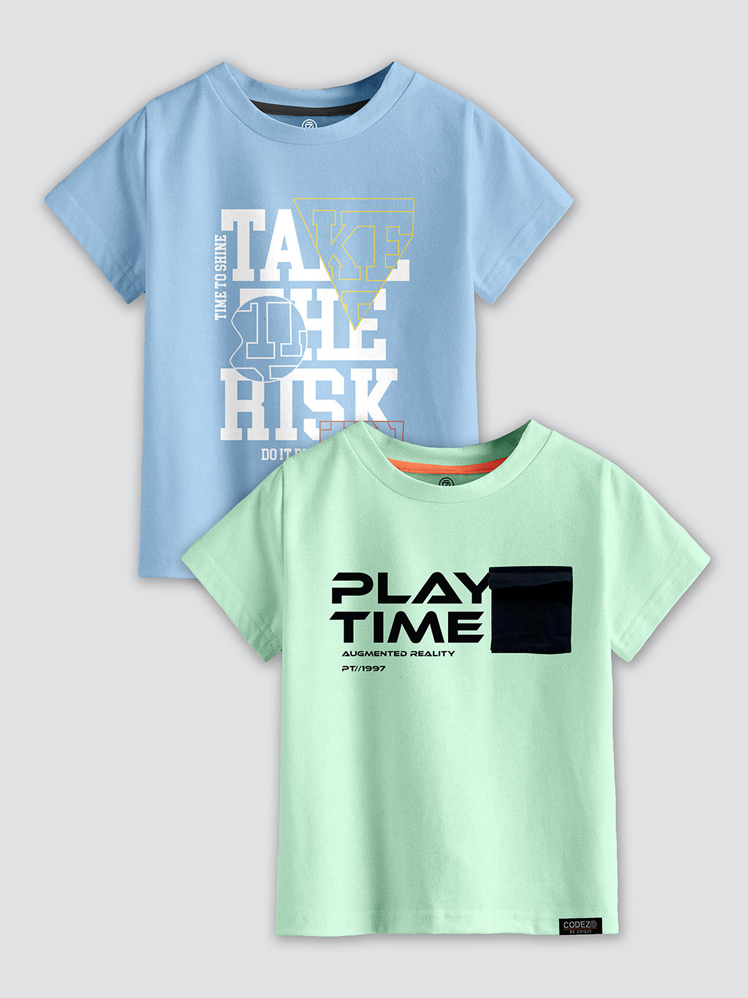 CODEZ Boys Pack Of 2 Printed Cotton Regular Fit T-shirts
