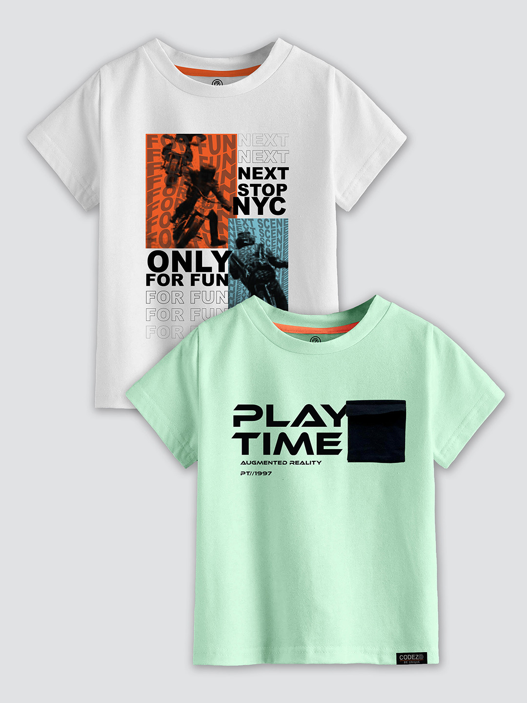 CODEZ Boys 2 Printed Cotton T-shirts