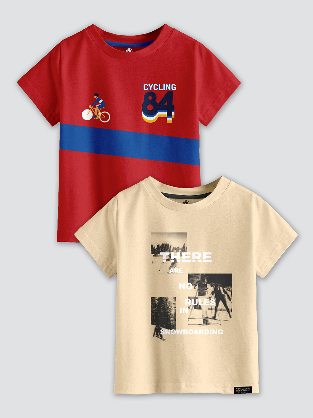 CODEZ Boys Pack Of 2 Printed Cotton T-shirts
