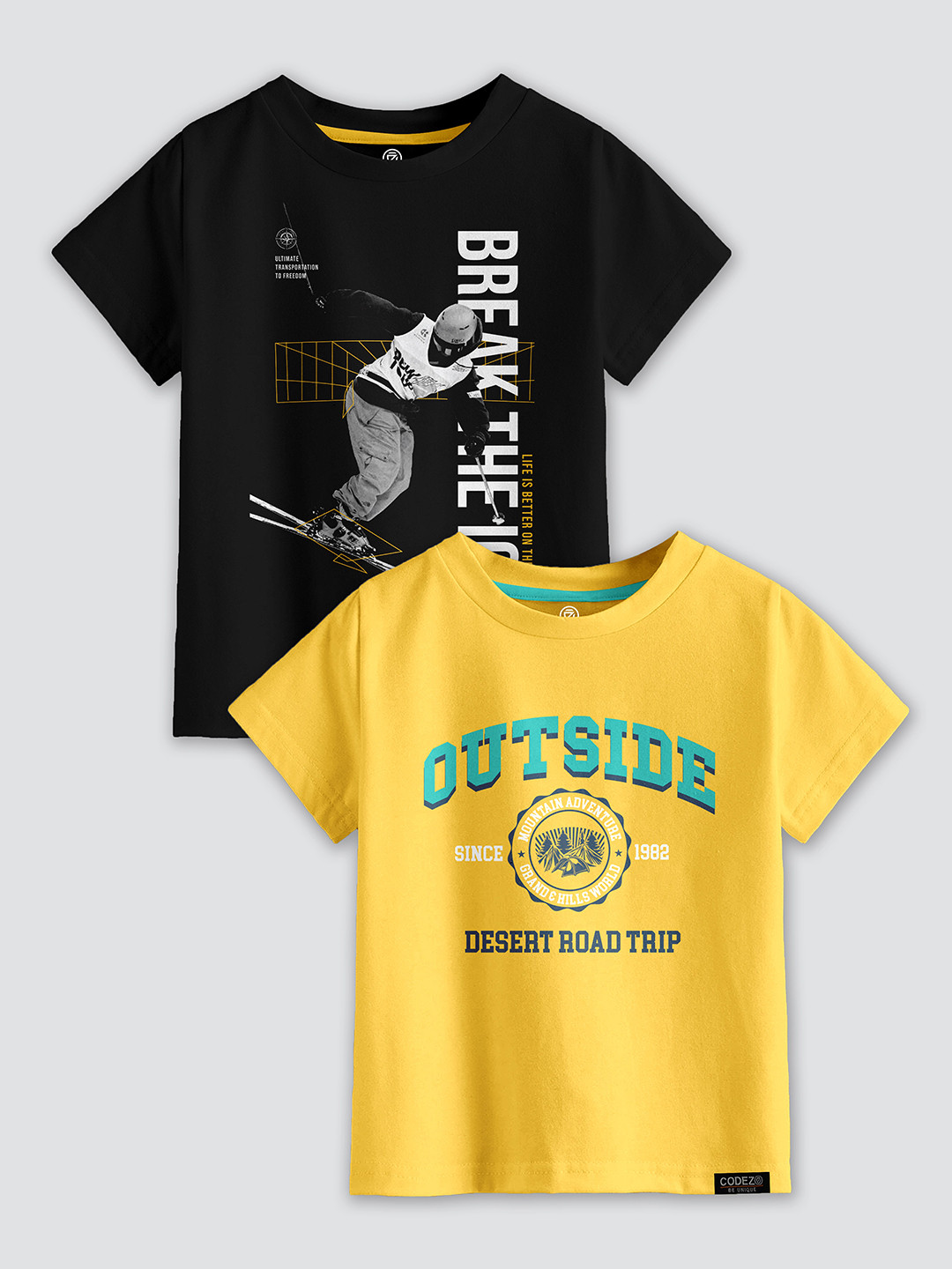 CODEZ Boys 2 Printed Cotton T-shirts