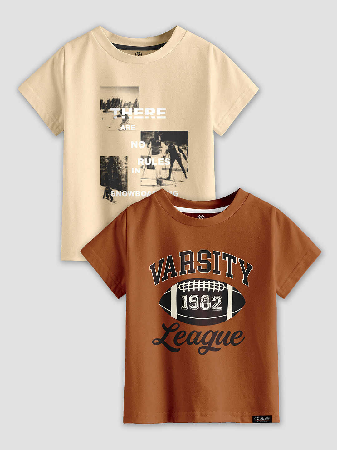 CODEZ Boys Pack Of 2 Printed Cotton T-shirts