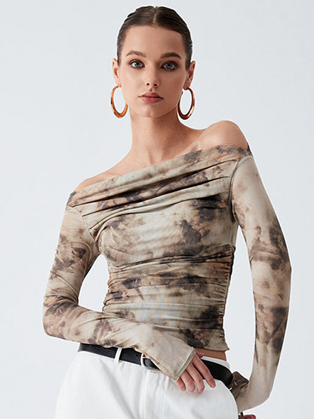 LULU & SKY Tie & Dye Dyed Off-Shoulder Bardot Crop Top