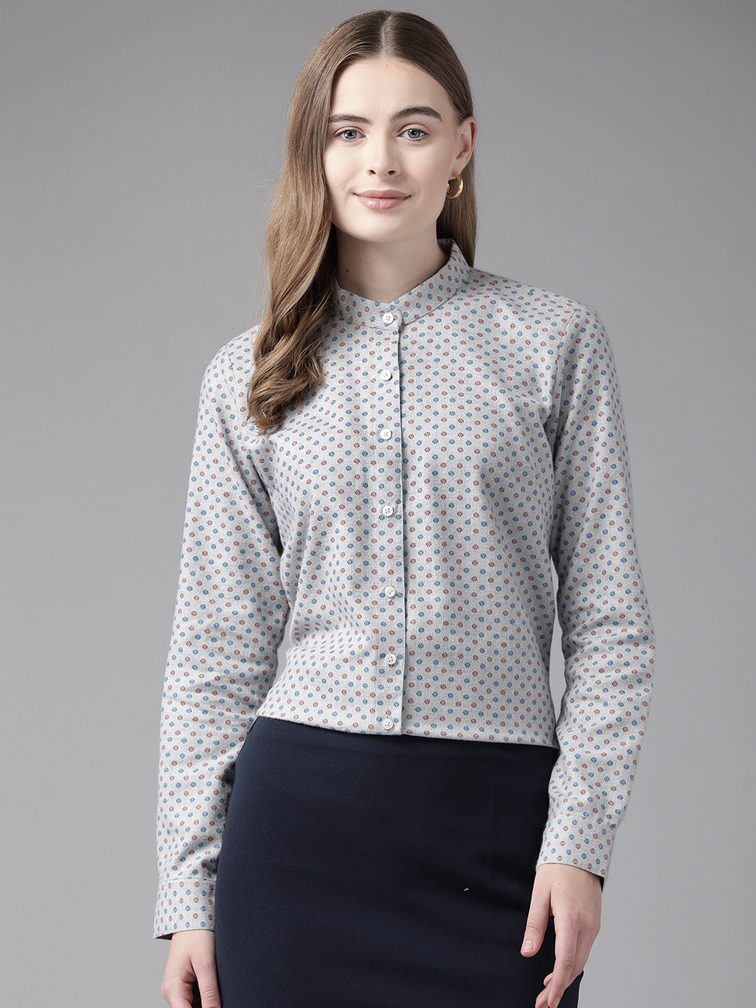 English Navy Women Printed Formal Shirt