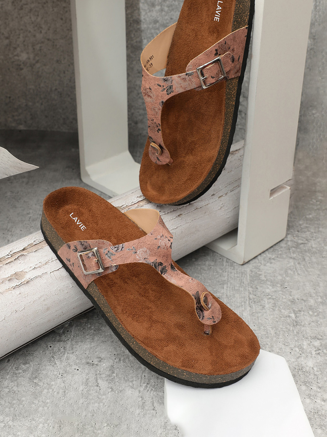 Lavie Printed T-Strap Flats with Buckles