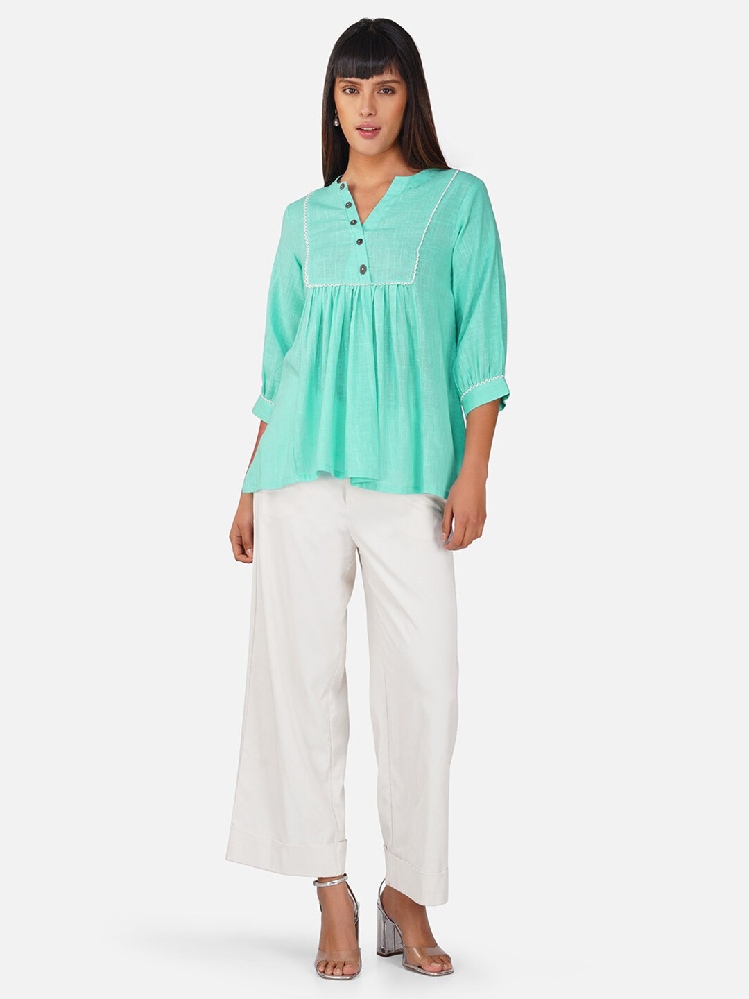 BAESD Mandarin Collar Peplum Pure Cotton Top