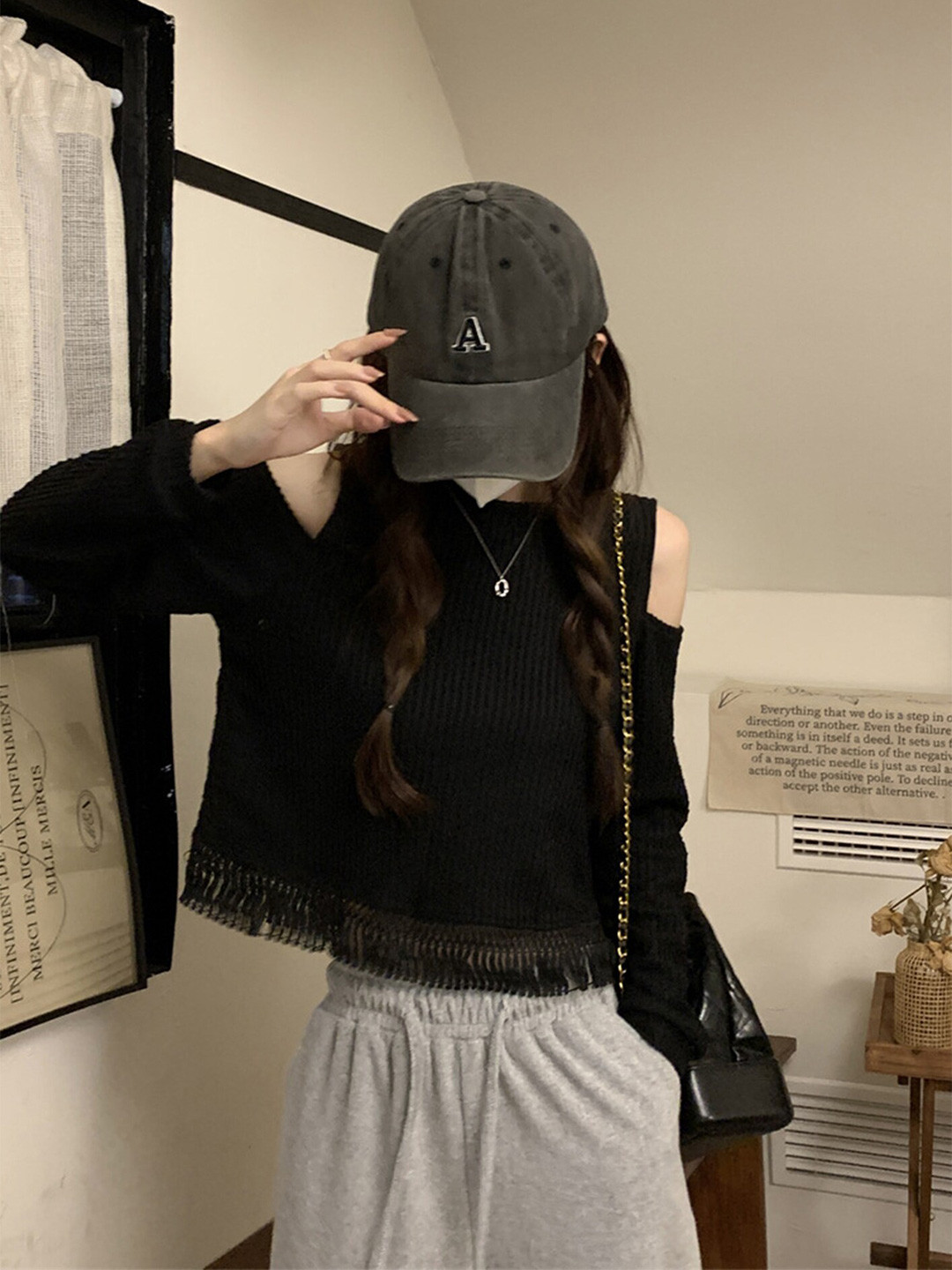 LULU & SKY Cold-Shoulder Fringed Top