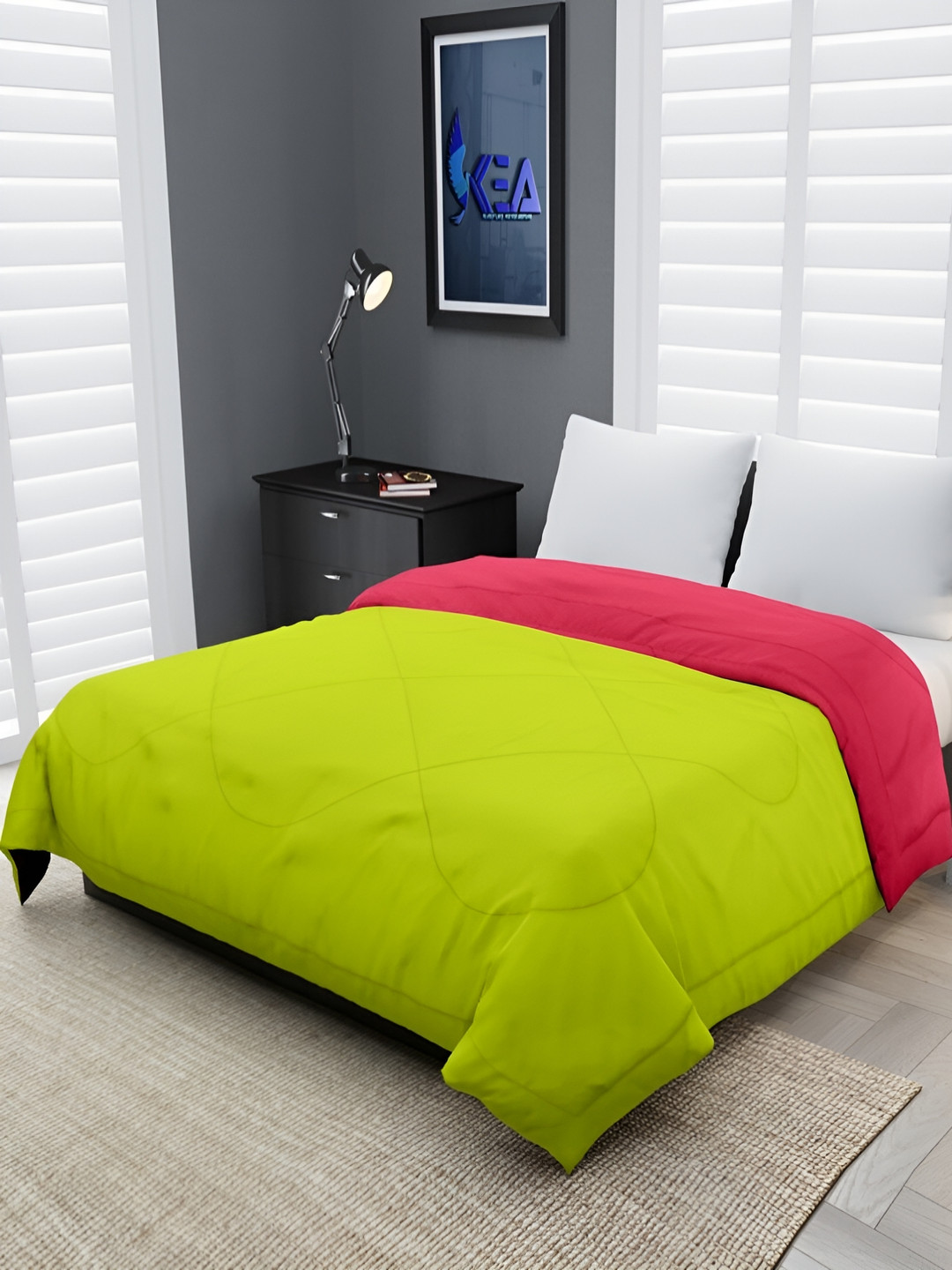 Comfowell Red & Green Geometric Heavy Winter 233 GSM Single Bed Quilt