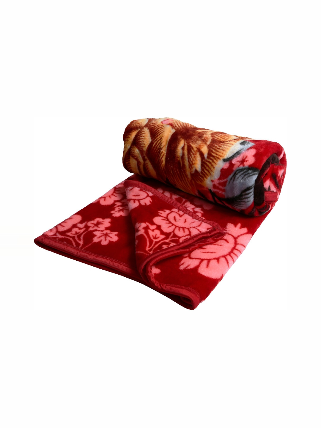 Comfowell Red & Brown Floral Microfiber Heavy Winter 110 GSM Double Bed Blanket