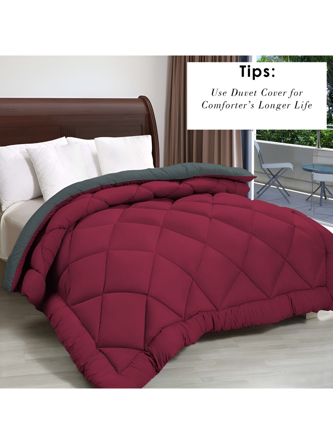 Comfowell Maroon & Grey Checked Heavy Winter 233 GSM Double Bed Comforter
